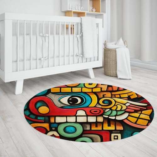 LANDERSION Mysteriöses geometrisches Muster Runde Fläche Teppiche Retro bunt einzigartiges Design Rutschfester niedrigfloriger Kreisteppich für Wohnzimmer Büro 150cm LANDERSION Mysteriöses geometrisches Muster Runde Fläche Teppiche Retro bunt einzigartiges Design Rutschfester niedrigfloriger Kreisteppich für Wohnzimmer Büro 150cm von LANDERSION
