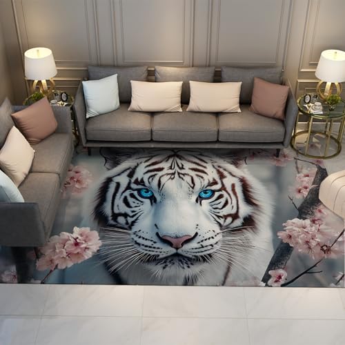 LANDERSION Natürlicher Fierce Tiger Area Teppich Fantasy Pink Pflaume Blumen Innenteppiche für Kinderzimmer Erwachsene Waschbarer Niederflorteppich für Spielzimmer Küche 120x180cm LANDERSION Natürlicher Fierce Tiger Area Teppich Fantasy Pink Pflaume Blumen Innenteppiche für Kinderzimmer Erwachsene Waschbarer Niederflorteppich für Spielzimmer Küche 120x180cm von LANDERSION