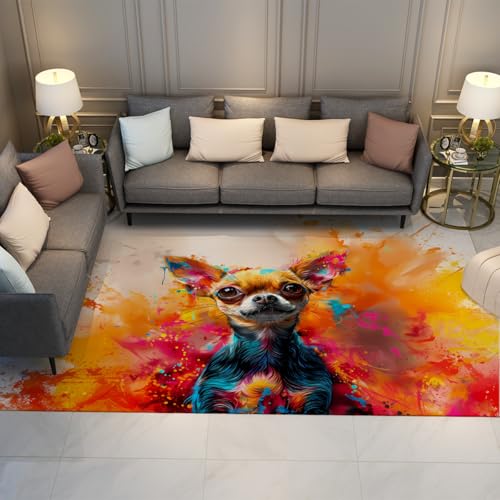 LANDERSION Niedliche Haustier-Hundeteppiche Moderne Bunte Teppiche Waschbarer Rutschfester Niederflorteppich für Wohnzimmer Schlafzimmer Flur unter Esstisch 60x90cm von LANDERSION