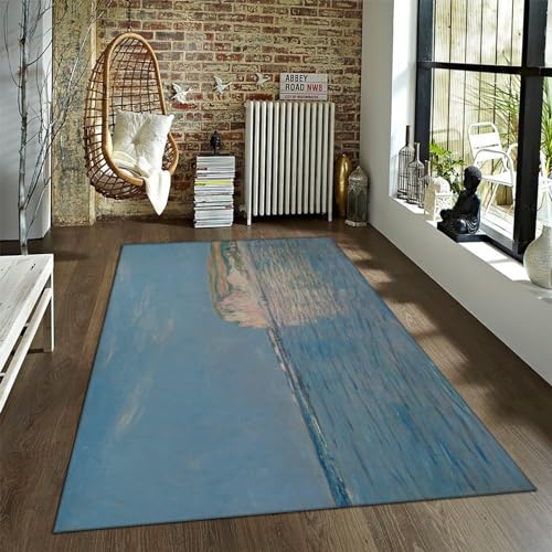 LANDERSION Ocean Teppiche Claude Monet Farbe Bedruckte Badezimmerteppiche Moderner Läuferteppich Küche Spielzimmer Eingangsbereich Waschbar Weich Blau Haustürmatten 40x60cm von LANDERSION