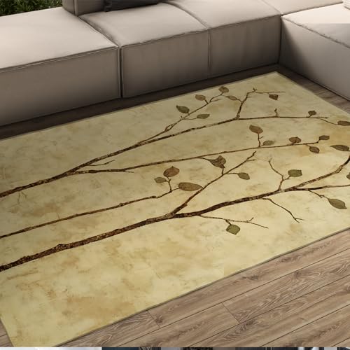 LANDERSION Outdoor Botanical Collection Area Teppiche Einfacher Baum AST Natürlicher rustikaler Teppich Waschbarer Rutschfester Teppich für Wohnzimmer Küche 90x120cm von LANDERSION