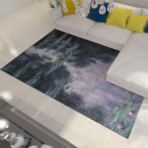 LANDERSION Quadratische Teppiche Lila ästhetischer Teppich für Wohnzimmer Seerose von Claude Monet Musterteppich unter Esstisch Home Office 40x60cm von LANDERSION