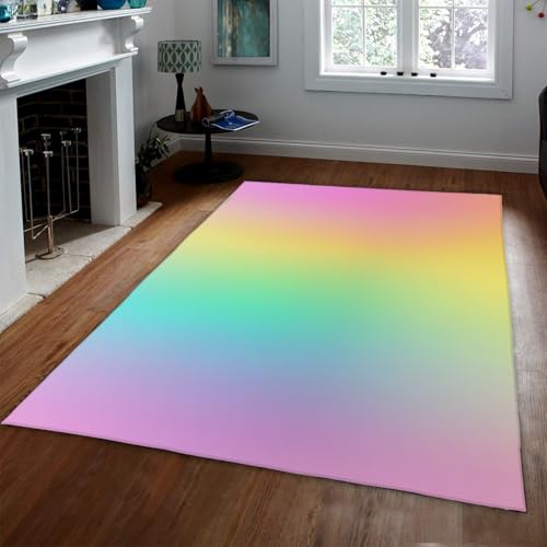 LANDERSION Rainbow Ombre Teppich Moderne verträumte helle Kinderzimmerteppiche Waschbarer Rutschfester weicher niedriger Florteppich für Schlafzimmer Spielzimmer Balkon 160x230cm von LANDERSION