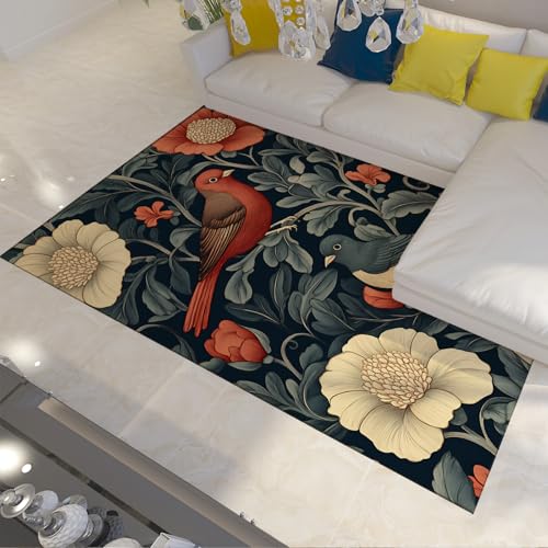 Rechteckige Teppiche für Wohnzimmer weicher Flauschiger Schlafzimmerteppich Retro Pflanze Blatt Vögel waschbarer Rutschfester Teppich für Nachttisch Wohnkultur 60x90cm Rechteckige Teppiche für Wohnzimmer weicher Flauschiger Schlafzimmerteppich Retro Pflanze Blatt Vögel waschbarer Rutschfester Teppich für Nachttisch Wohnkultur 60x90cm von LANDERSION