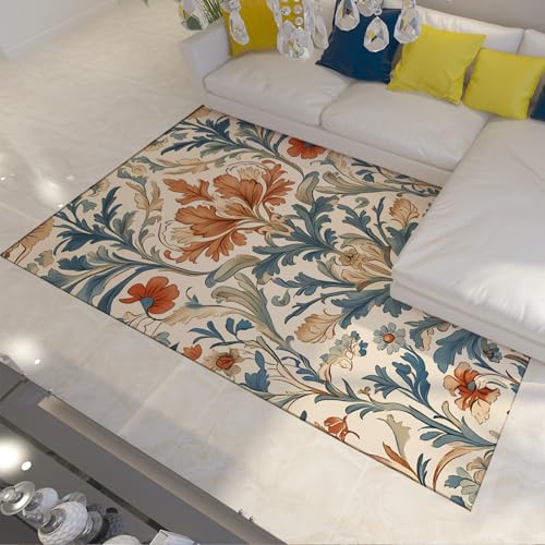 Retro Art Küchenteppiche Moderne abstrakte Pflanze Blumen Teppich Rutschfester, pflegeleichter Teppich für Esszimmer Nachttisch unter Tisch 90x120cm von LANDERSION