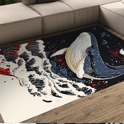 Riesige Meereswellen Japanischer Teppich Meerestiere Wal Bereich Teppiche Waschbarer Rutschfester Boden mit niedrigem Flor Teppich für Küche Kinderzimmer Nachttisch 60x90cm Riesige Meereswellen Japanischer Teppich Meerestiere Wal Bereich Teppiche Waschbarer Rutschfester Boden mit niedrigem Flor Teppich für Küche Kinderzimmer Nachttisch 60x90cm von LANDERSION