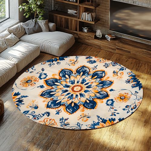 LANDERSION Runde Vintage Blume Wohnzimmer Bereich Teppiche Große weich waschbar Orientalisch Traditionell Distressed Bauernhaus Teppich für Schlafzimmer Büro Dekor 90cm LANDERSION Runde Vintage Blume Wohnzimmer Bereich Teppiche Große weich waschbar Orientalisch Traditionell Distressed Bauernhaus Teppich für Schlafzimmer Büro Dekor 90cm von LANDERSION