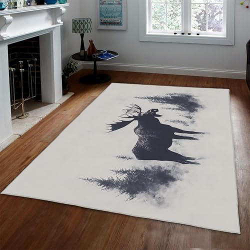 LANDERSION Schwarz und Weiß Elch Teppiche Tierwelt Natur Wald Tinte Kunst Akzent Bereich Teppich Waschbar rutschfest weich großer Teppich für Küche Wohnkultur 140x200cm LANDERSION Schwarz und Weiß Elch Teppiche Tierwelt Natur Wald Tinte Kunst Akzent Bereich Teppich Waschbar rutschfest weich großer Teppich für Küche Wohnkultur 140x200cm von LANDERSION