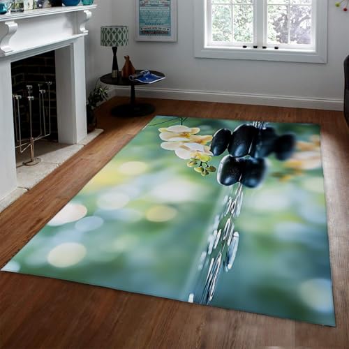 Schwarze Steine Orchideen Dekorativer Teppich für Wohnzimmer Meditation Ruhige Natur Kunstwerk Akzent Bereich Teppiche für Raumdekoration 180x300cm Schwarze Steine Orchideen Dekorativer Teppich für Wohnzimmer Meditation Ruhige Natur Kunstwerk Akzent Bereich Teppiche für Raumdekoration 180x300cm von LANDERSION