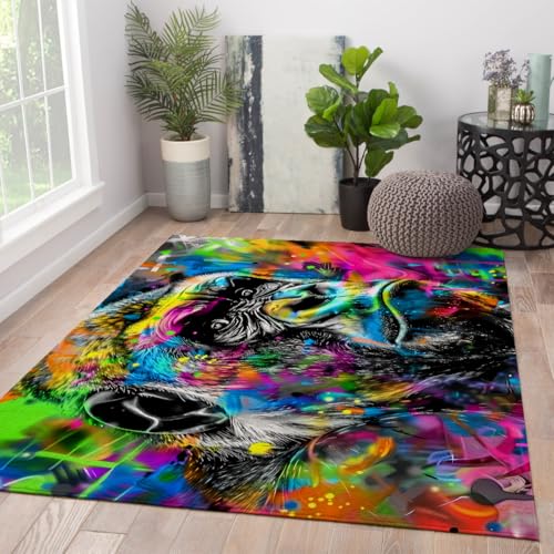 LANDERSION Schwarzer Gorilla Teppich Rutschfester niedrigfloriger waschbarer Bereich Teppiche Fußmatten Moderner einzigartiger Designteppich für Spielzimmer Home Office Dekor 60x120cm von LANDERSION
