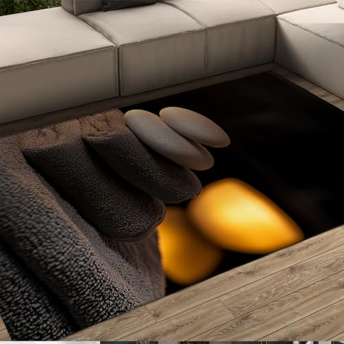 LANDERSION Serene Spa Entspannung Thema Dekor Bereich Teppiche Dunkelbraun Handtuch Massage Stein Muster Waschbarer weicher dünner Teppich für Schlafzimmer Schönheitssalon 60x90cm von LANDERSION