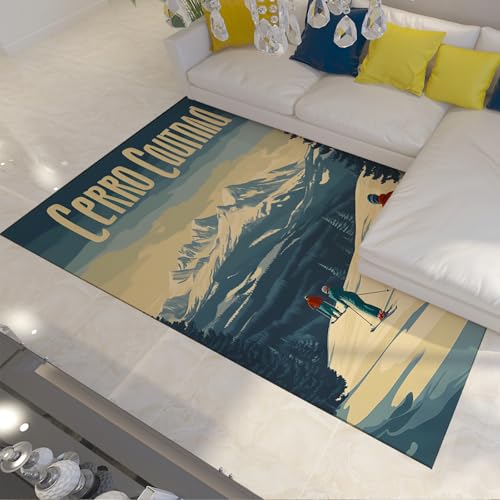 LANDERSION Ski Resort Village Scene Area Teppich Retro Schnee Outdoor Abenteuer Sport Stil Design Teppiche Weicher waschbarer Rutschfester Teppich für Studio Dorm 140x200cm von LANDERSION