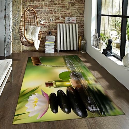 LANDERSION Spa Lotus Area Teppiche schwarz gestapelte Steine Seerose grün Bambusblätter japanischer Stil Teppich niedriger Flor Flauschiger Teppich für Nachttisch Spielzimmer 80x150cm LANDERSION Spa Lotus Area Teppiche schwarz gestapelte Steine Seerose grün Bambusblätter japanischer Stil Teppich niedriger Flor Flauschiger Teppich für Nachttisch Spielzimmer 80x150cm von LANDERSION