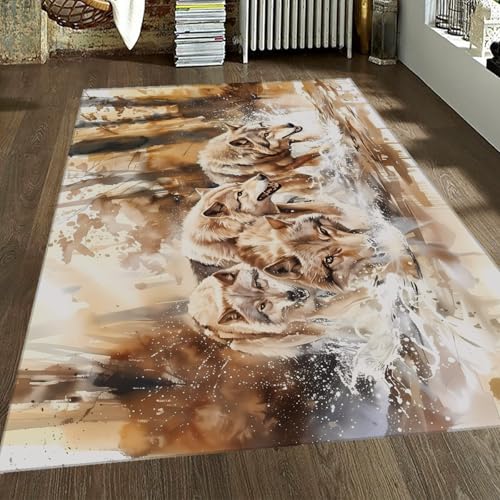 LANDERSION Tier Wolf Bereich Teppiche Aquarell Lebendige Tierwelt Walking On Stream Brauner Teppich rutschfeste waschbare weiche Bodenmatte für Schlafsaal Schlafzimmer 60x90cm LANDERSION Tier Wolf Bereich Teppiche Aquarell Lebendige Tierwelt Walking On Stream Brauner Teppich rutschfeste waschbare weiche Bodenmatte für Schlafsaal Schlafzimmer 60x90cm von LANDERSION