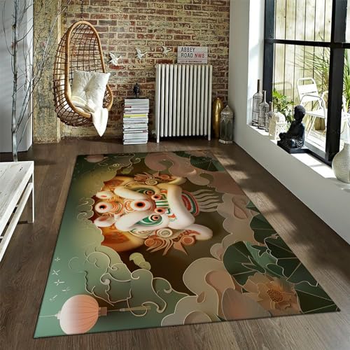 LANDERSION Traditioneller Teppich im chinesischen Stil für Wohnzimmer Vintage Kunst Wohnkultur Scherenschnittkunst Hochwertiger Rutschfester Teppich für Schlafzimmer 60x90cm von LANDERSION