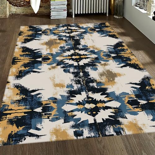 LANDERSION Ureinwohner Amerikas Dekor Teppiche Retro Geometrisch Azteken Boho Bereich Teppich Waschbarer Rutschfester großer Teppich für Wohnzimmer Arbeitszimmer Studio 150x210cm von LANDERSION