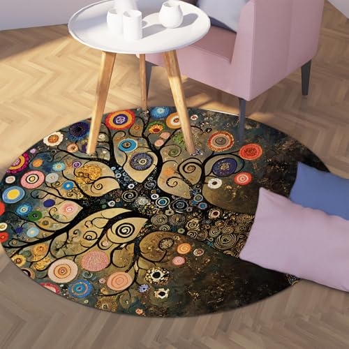 LANDERSION Vintage Baum des Lebens Muster Runde Fläche Teppiche Rutschfester Faltbarer waschbarer Kreisteppich Abstrakter Boho Akzent Teppich für Schlafzimmer Esszimmer 150cm LANDERSION Vintage Baum des Lebens Muster Runde Fläche Teppiche Rutschfester Faltbarer waschbarer Kreisteppich Abstrakter Boho Akzent Teppich für Schlafzimmer Esszimmer 150cm von LANDERSION