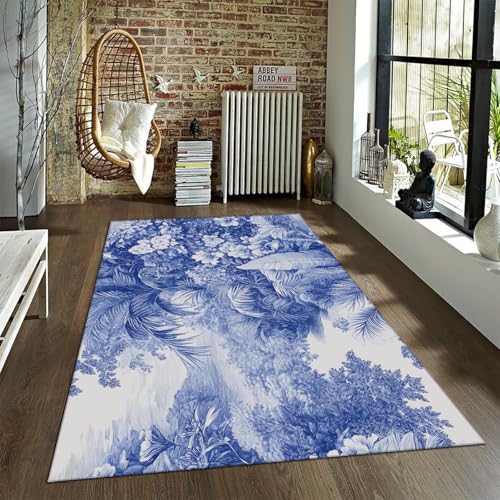 LANDERSION Vintage Chinoiserie Wohnzimmer Teppiche Garten botanisch Blumen blau Bereich Teppich Rutschfester waschbarer weicher Teppich für Eingangsstudie 160x200cm von LANDERSION