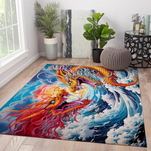 LANDERSION Vintage Dragon Area Teppiche Blau Welle Chinesischer Stil Rutschfester Innen-Außenteppich Weiche waschbare Fußmatten für Schlafzimmer Wohnzimmer 60x120cm LANDERSION Vintage Dragon Area Teppiche Blau Welle Chinesischer Stil Rutschfester Innen-Außenteppich Weiche waschbare Fußmatten für Schlafzimmer Wohnzimmer 60x120cm von LANDERSION