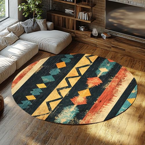 LANDERSION Vintage Geometrische Textur Kreis Bereich Teppich für Wohnzimmer Ethnischer Stamm Azteken Runder Innenraum Rutschfester Teppich für Schlafzimmer Gästezimmer 80cm LANDERSION Vintage Geometrische Textur Kreis Bereich Teppich für Wohnzimmer Ethnischer Stamm Azteken Runder Innenraum Rutschfester Teppich für Schlafzimmer Gästezimmer 80cm von LANDERSION
