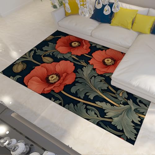 LANDERSION Vintage Rote Blume Ästhetischer Teppich Klassische Pflanze Blatt Dekorative Bereich Teppiche Ultra Weicher waschbarer Teppich für Wohnzimmer Wohnung 120x180cm LANDERSION Vintage Rote Blume Ästhetischer Teppich Klassische Pflanze Blatt Dekorative Bereich Teppiche Ultra Weicher waschbarer Teppich für Wohnzimmer Wohnung 120x180cm von LANDERSION