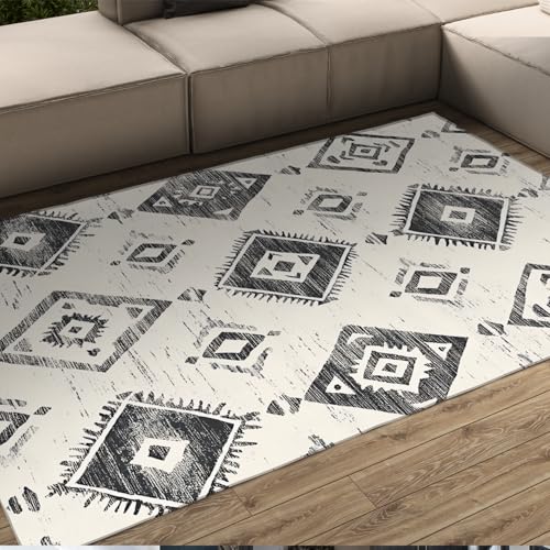 LANDERSION Vintage Schwarz und Weiß Teppiche Diamant Geometrischer Boho Design Teppich Rutschfester waschbarer niedrigfloriger rechteckiger Teppich für das Wohnzimmer 120x240cm LANDERSION Vintage Schwarz und Weiß Teppiche Diamant Geometrischer Boho Design Teppich Rutschfester waschbarer niedrigfloriger rechteckiger Teppich für das Wohnzimmer 120x240cm von LANDERSION