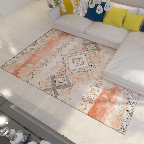 LANDERSION Vintage Tribal Boho Fußmatte Abstraktes geometrisches Muster Distressed Accent Area Teppiche Weicher Rutschfester dünner Teppich für Wohnzimmer Küche 140x200cm von LANDERSION