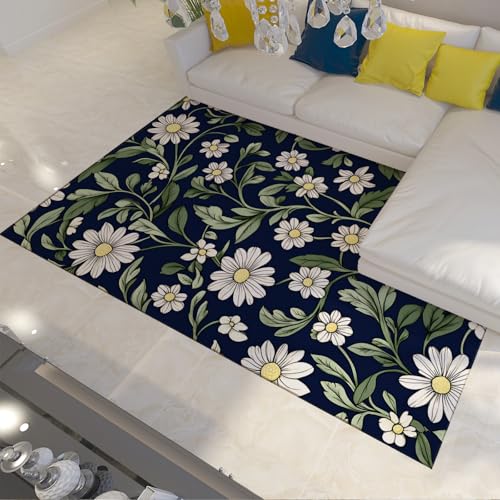 LANDERSION Waschbare Teppiche Vintage Blumen Daisy Print Teppich Anti Shedding Anti Rutsch Green Leaves Boho Teppich für stark frequentierte Bereiche im Wohnzimmer 140x200cm LANDERSION Waschbare Teppiche Vintage Blumen Daisy Print Teppich Anti Shedding Anti Rutsch Green Leaves Boho Teppich für stark frequentierte Bereiche im Wohnzimmer 140x200cm von LANDERSION