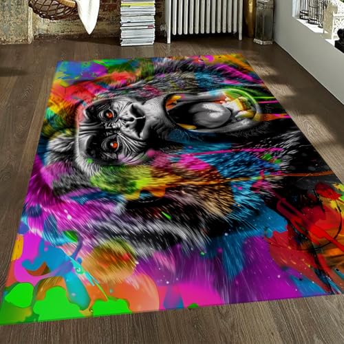 LANDERSION Waschbare Teppiche im Überwurfbereich Nicht haarend niedrigflorig Graffiti Gorilla Thema Rutschfester rechteckiger Teppich für Wohnzimmer Badezimmer Schlafzimmer 100x150cm LANDERSION Waschbare Teppiche im Überwurfbereich Nicht haarend niedrigflorig Graffiti Gorilla Thema Rutschfester rechteckiger Teppich für Wohnzimmer Badezimmer Schlafzimmer 100x150cm von LANDERSION