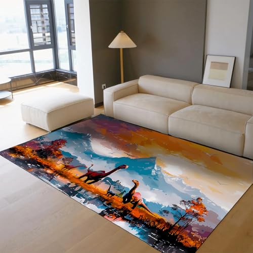 LANDERSION Waschbare Wohnzimmerbereich Teppiche Schnee Dinosaurier Gruppe Wald weiche große Teppiche Matten Rutschfester Teppich für Jungen Mädchen Zimmer Schlafzimmer Wohnkultur 120x180cm von LANDERSION