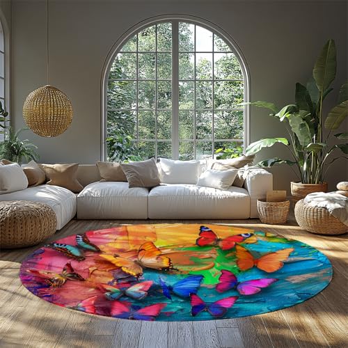 LANDERSION Waschbare große runde Fläche Teppiche Mode Bürostuhl Dekor Bodenmatte schöne Schmetterlinge waschbarer Kreis Teppich für Schlafzimmer Spielzimmer 80cm LANDERSION Waschbare große runde Fläche Teppiche Mode Bürostuhl Dekor Bodenmatte schöne Schmetterlinge waschbarer Kreis Teppich für Schlafzimmer Spielzimmer 80cm von LANDERSION
