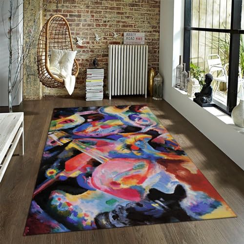 LANDERSION Wassily Kandinsky Bereich Teppich Vintage Fußmatte Innenteppich für Wohnzimmer Abstrakter bunter Teppich für Küche Büro Maschine waschbar Dekor 100x150cm von LANDERSION