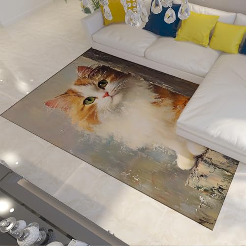 LANDERSION Weißbrauner Katzenbereich Teppich Moderne rustikale Bauernhausteppiche Waschbarer Rutschfester dünner Teppich für Wohnzimmer Esszimmer Arbeitszimmer Nachttisch 120x180cm von LANDERSION