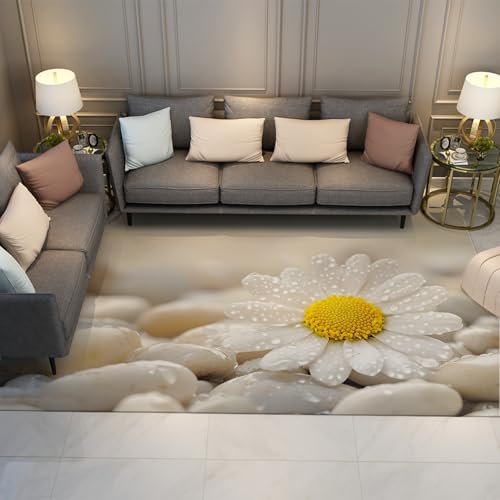 LANDERSION Weiße Gänseblümchen Regen Blume Steine Bereich Teppiche Frischer Stil Fußmatten Maschinenwaschbar Weicher Bequemer Dünner Teppich für Balkon Terrasse 180x300cm LANDERSION Weiße Gänseblümchen Regen Blume Steine Bereich Teppiche Frischer Stil Fußmatten Maschinenwaschbar Weicher Bequemer Dünner Teppich für Balkon Terrasse 180x300cm von LANDERSION
