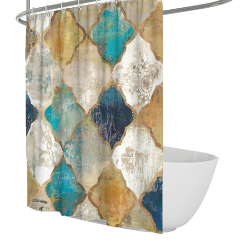 LANDERSION Winter Marmor Duschvorhang Moderner Marokko-Stil Duschvorhang Set mit Haken Türkis Muster Duschvorhänge Wasserdichtes Stoffdesign W150 x L180cm von LANDERSION