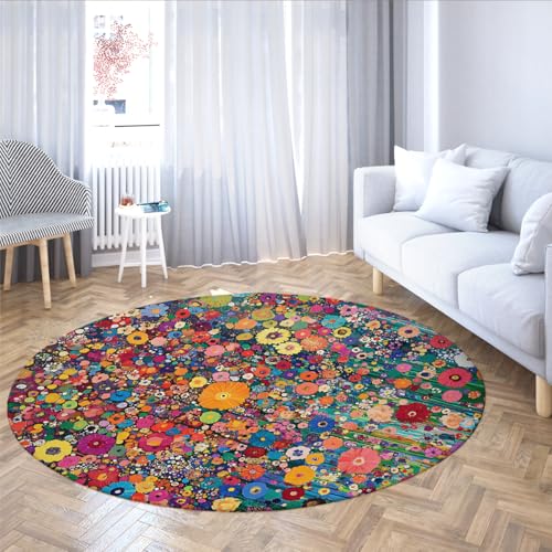 Land Wildblume waschbarer Kreisteppich Rutschfester niedriger Flor Boho Florale kleine runde Teppiche für Schlafzimmer Badezimmer Eingangsbereich Büro Wohnheim 90cm Land Wildblume waschbarer Kreisteppich Rutschfester niedriger Flor Boho Florale kleine runde Teppiche für Schlafzimmer Badezimmer Eingangsbereich Büro Wohnheim 90cm von LANDERSION