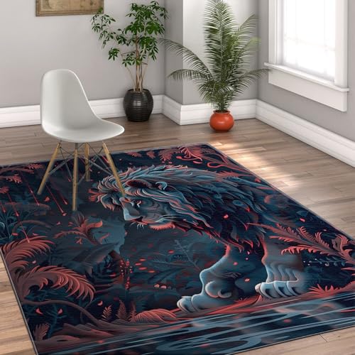 Lion Area Teppiche für Kinderzimmer Märchen Tropischer Wald Cartoon Teppich Rutschfester niedriger Flor großer Teppich für Schlafzimmer Küche Wäscherei 160x230cm Lion Area Teppiche für Kinderzimmer Märchen Tropischer Wald Cartoon Teppich Rutschfester niedriger Flor großer Teppich für Schlafzimmer Küche Wäscherei 160x230cm von LANDERSION