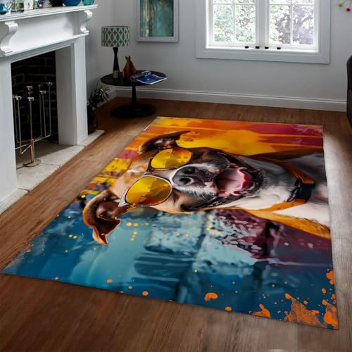 Lustige Brille Hundebereich Teppiche rustikales Bauernhaus rutschfeste Fußmatten niedrigfloriger waschbarer Anti-Rutsch-Teppich für Schlafzimmer Waschküche Dekor 60x90cm von LANDERSION