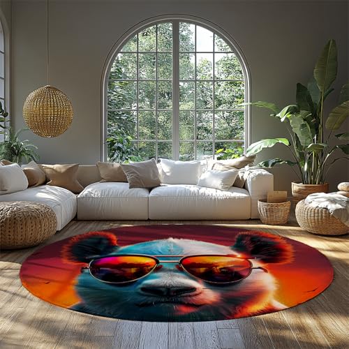 Lustige Panda Runde Bereich Teppiche Waschbare Indoor Circle Türmatte Weicher Rutschfester Teppich für Schlafzimmer Esszimmer Spielzimmer Eingangsbereich Büro 80cm von LANDERSION