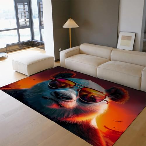 Lustige Panda-Teppiche Moderne waschbare Türmatte für den Innenbereich Weicher Rutschfester roter Teppich für Schlafzimmer Esszimmer Spielzimmer Eingangsbereich Büro 160x200cm von LANDERSION