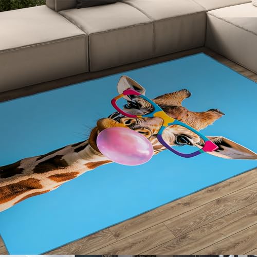 Lustige Tiere Giraffe Teppiche für Kinderzimmer Modernes kreatives Design Blau Kleine Fläche Teppich Waschbar Rutschfester Niederflor Teppich Home Decor 120x240cm von LANDERSION