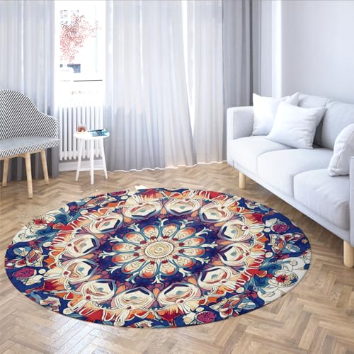 Luxuriöser Durchmesser Runde Bereich Teppiche Abstrakte Fantasie Blumenkunst Rutschfester Flauschig Waschbar Dünner Teppich für Wohnzimmer Küche Flure 80cm von LANDERSION