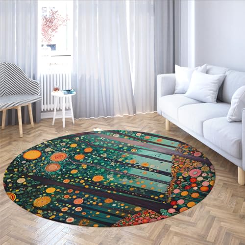 Märchenhafter Wald runder Teppich verträumter Baum und Blumenmuster waschbarer Rutschfester dünner Kreisteppich für Wohnzimmer Kinderzimmer Klassenzimmer 120cm Märchenhafter Wald runder Teppich verträumter Baum und Blumenmuster waschbarer Rutschfester dünner Kreisteppich für Wohnzimmer Kinderzimmer Klassenzimmer 120cm von LANDERSION
