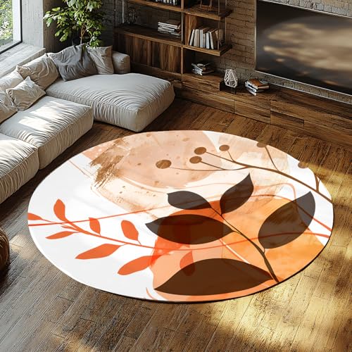 Mid-Century Runder Teppich Blattpflanze Einfache Boho Circular Teppiche Weicher Rutschfester waschbarer Kreisteppich für Wohnzimmer Nachttisch Arbeitszimmer 80cm Mid-Century Runder Teppich Blattpflanze Einfache Boho Circular Teppiche Weicher Rutschfester waschbarer Kreisteppich für Wohnzimmer Nachttisch Arbeitszimmer 80cm von LANDERSION