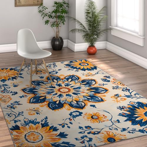 Moderne helle Blumenteppiche Vibrant Botanical Chic Boho Teppich Rutschfester Faltbarer Teppich mit niedrigem Flor für Wohnzimmer Schlafzimmer Kinderzimmer 60x120cm Moderne helle Blumenteppiche Vibrant Botanical Chic Boho Teppich Rutschfester Faltbarer Teppich mit niedrigem Flor für Wohnzimmer Schlafzimmer Kinderzimmer 60x120cm von LANDERSION