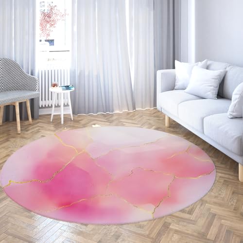 Moderner Abstrakter Ombre Runder Teppich Rosa Lila Marmor Gold Akzent Teppiche Waschbarer Rutschfester Niederflorteppich für Schlafzimmerwäsche 80cm Moderner Abstrakter Ombre Runder Teppich Rosa Lila Marmor Gold Akzent Teppiche Waschbarer Rutschfester Niederflorteppich für Schlafzimmerwäsche 80cm von LANDERSION