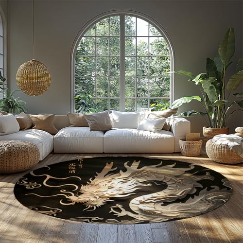 Moderner Papierschnitt Kunst Runder Teppich Japanischer Stil Weißer Drache 3D-Druck Runde Kreis Bereich Teppiche Weicher Rutschfester Teppich für Wohnzimmer Schlafzimmer 240cm Moderner Papierschnitt Kunst Runder Teppich Japanischer Stil Weißer Drache 3D-Druck Runde Kreis Bereich Teppiche Weicher Rutschfester Teppich für Wohnzimmer Schlafzimmer 240cm von LANDERSION