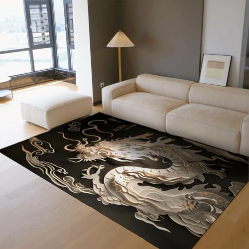 Moderner Papierschnitt Kunst Teppich Japanischer Stil Weißer Drache 3D-Druck Bereich Teppiche Weicher Rutschfester Teppich für Wohnzimmer Schlafzimmer Wohnung Schlafsaal 60x120cm Moderner Papierschnitt Kunst Teppich Japanischer Stil Weißer Drache 3D-Druck Bereich Teppiche Weicher Rutschfester Teppich für Wohnzimmer Schlafzimmer Wohnung Schlafsaal 60x120cm von LANDERSION