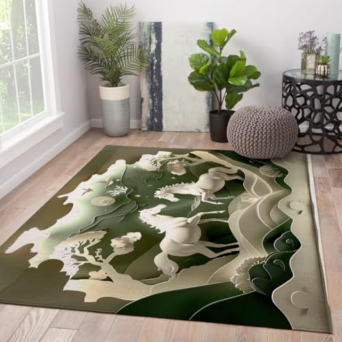 Moderner Papierschnitt Kunst Teppich Weiß Pferd Baum Kreatives Muster Bereich Teppiche Waschbarer niedriger Flor Leichter Teppich für Wohnzimmer Büro 140x200cm Moderner Papierschnitt Kunst Teppich Weiß Pferd Baum Kreatives Muster Bereich Teppiche Waschbarer niedriger Flor Leichter Teppich für Wohnzimmer Büro 140x200cm von LANDERSION