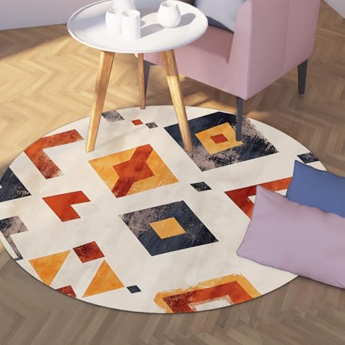 Moderner runder Teppich Rutschfester weicher waschbarer Küchenbüro-Kreisteppich Geometrischer Stammes-Azteken-Ethno-Teppich für Raumsofa Yogamatten 160cm von LANDERSION